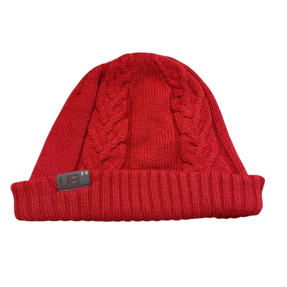 Under Armour Women’s/Unisex Vibrant Red Cable Knit Cuffed Beanie Comfy Warm - Picture 2 of 6